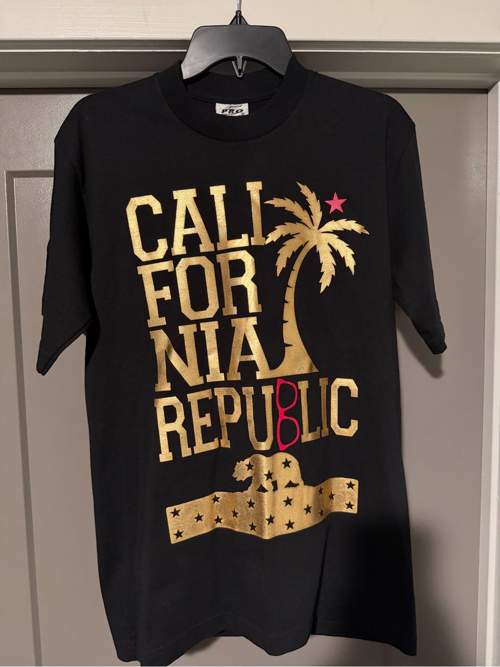 California Republic Graphic Tee - Black with Gold and Pink Accents
